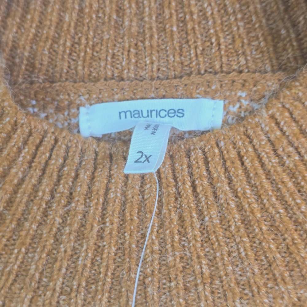 Maurices Sweater Womens 2X Brown Leaf Intarsia Mock Neck Balloon Sleeve Autumn - Picture 4 of 7
